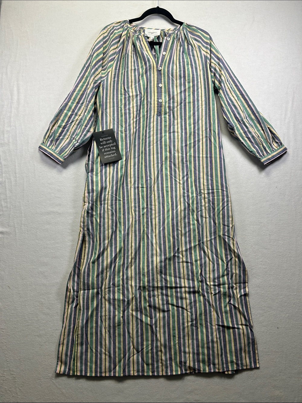 Pomander Place Striped Button-Front Shirt Dress in Blue, Green, and Cream
